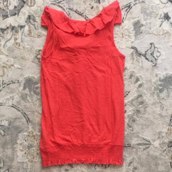 INC Slub Sleeveless Coral Double Ruffled Neck Top Womens Size XS - Picture 2 of 5
